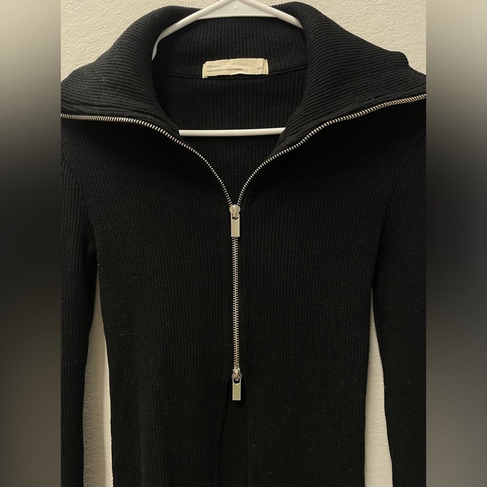 Oak + Fort black double zipper cardigan